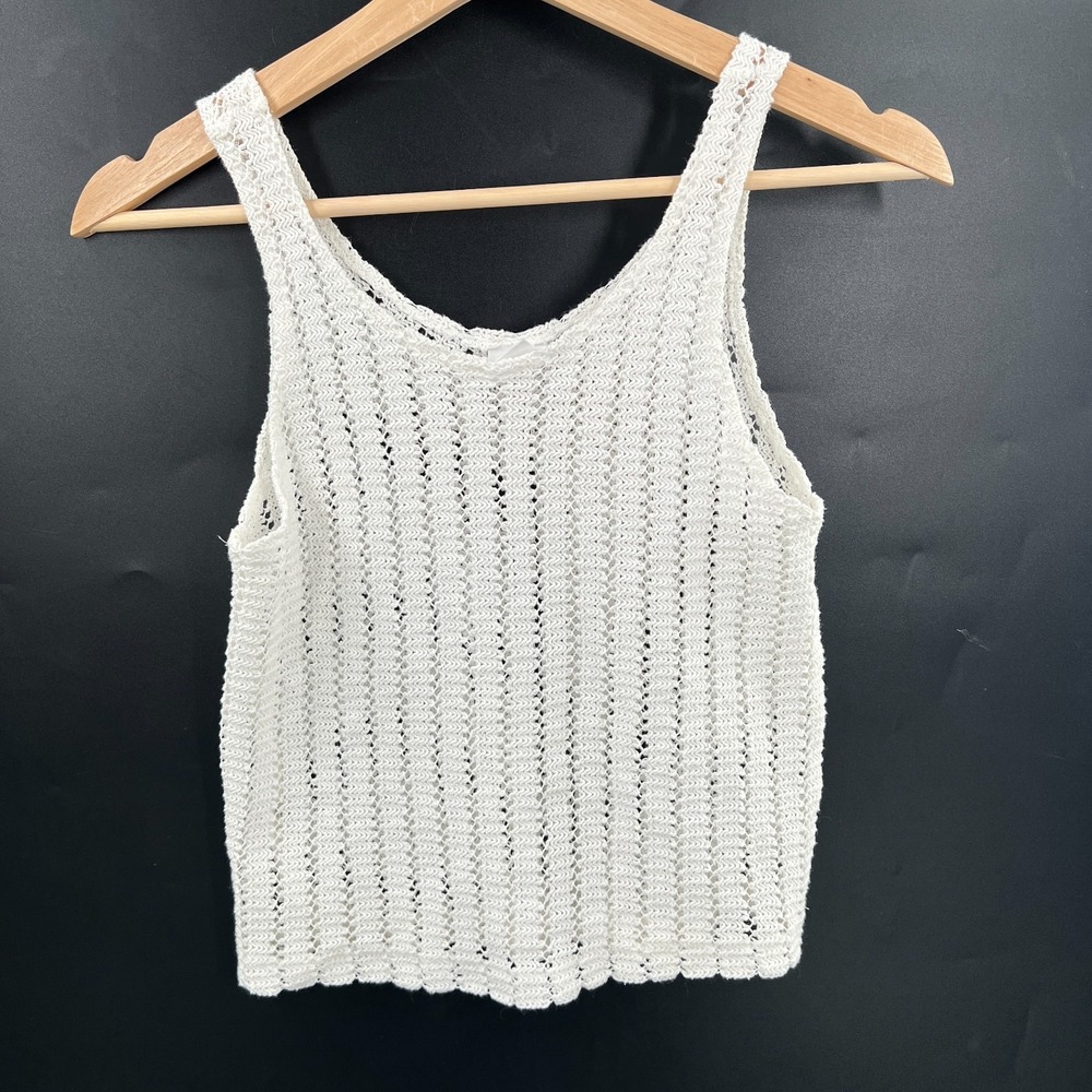 Zara crochet knit white boho festival tank top coachella girls women's XS 13-14